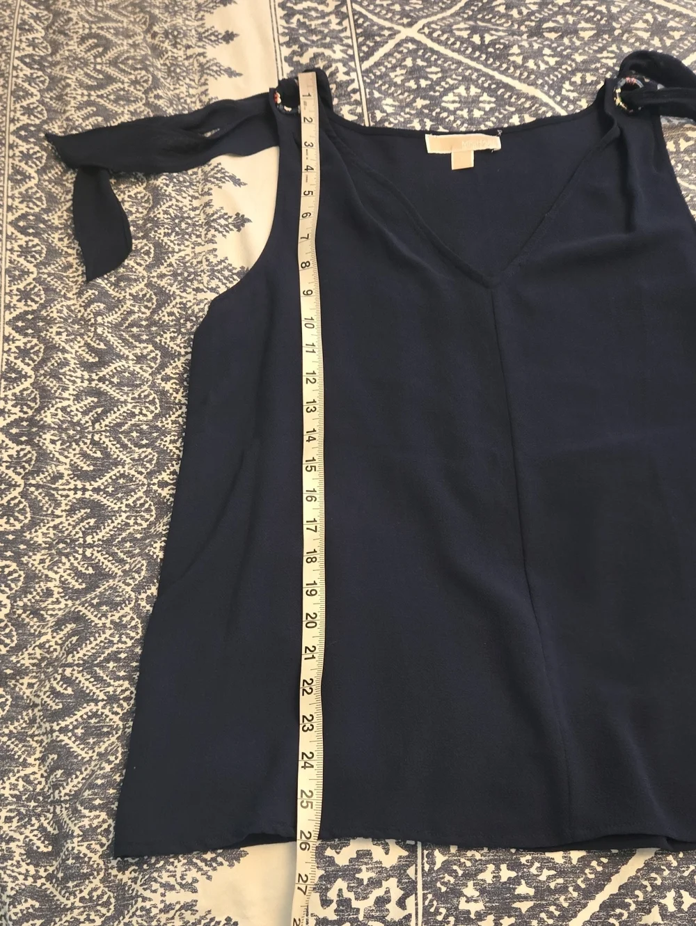 Michael Kors Navy Grommet Tie-Shoulder V-Neck Sleeveless Blouse